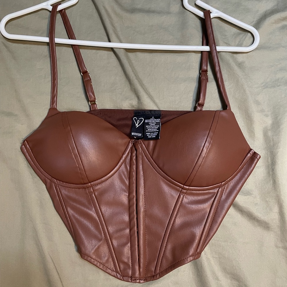 Brown faux leather crop top